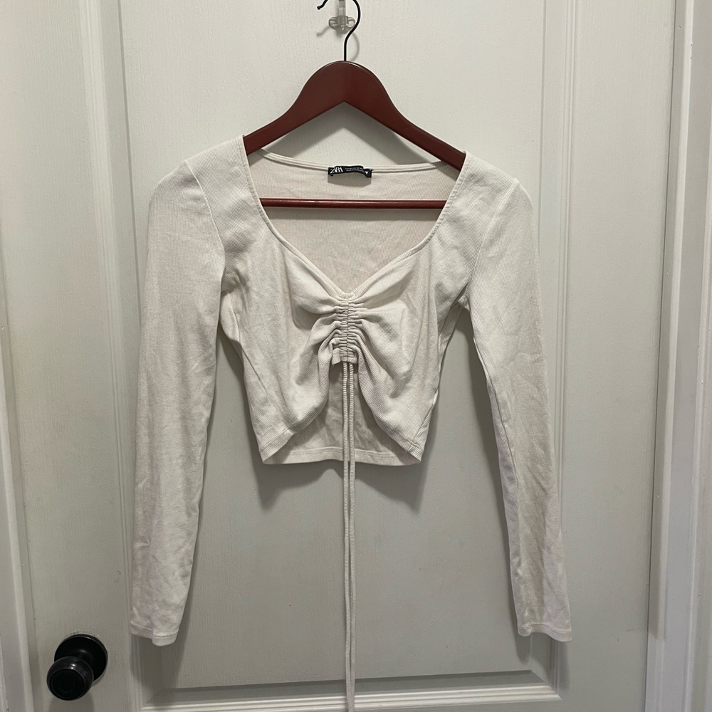 Zara Long Sleeve Ruched Crop Top - Picture 1 of 5
